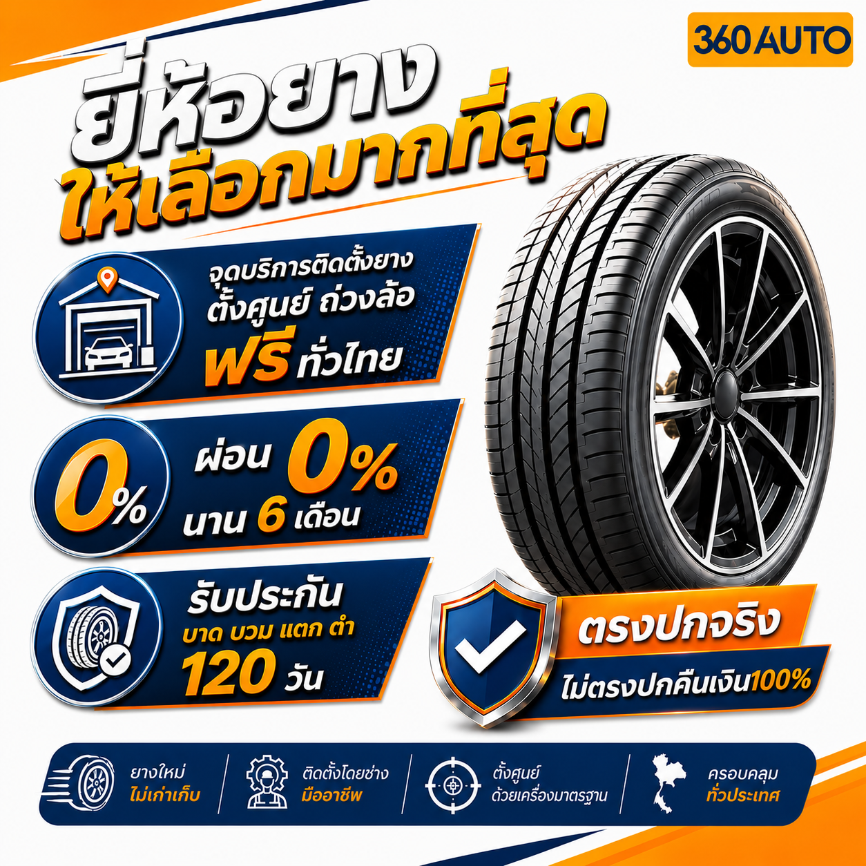 มียี่ห้อยางให้เลือกมากที่สุด พร้อมบริการติดตั้งยาง ตั้งศูนย์ ถ่วงล้อ ฟรีทั่วไทย